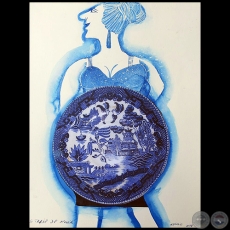El traje de novia - Serie AZUL dibujo sobre papel de Ricardo Migliorisi - Año: 2018